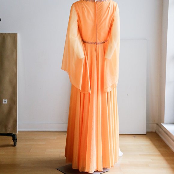 Vintage Empire Waist Beaded Wizard Sleeve Gown - Picture 10 of 10